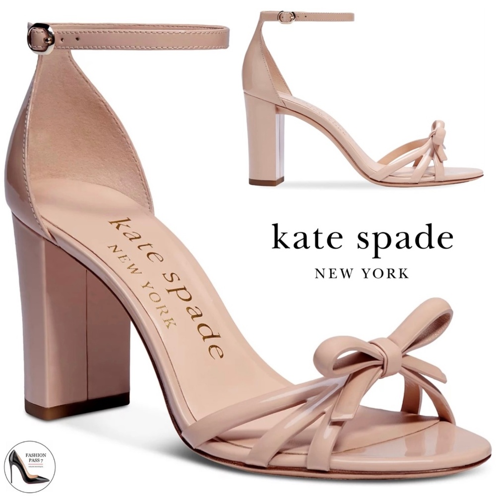 Kate Spade Flamenco Nude Patent Leather Sandal Block Heel Ankle Strap Shoes 10.5